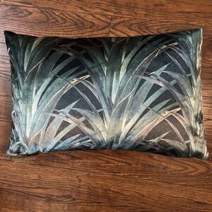 Caldeira Pillow Grass Leaves Black Green Velvety Lumbar Shimmer